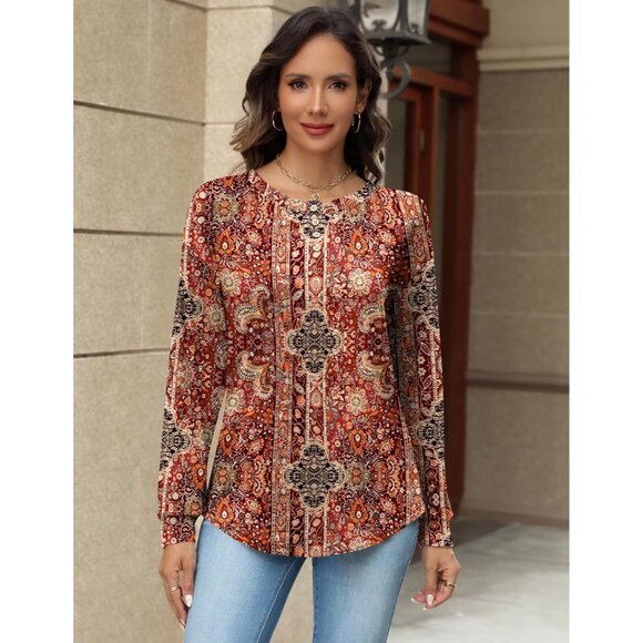 Long Sleeve Women's Henley Shirt Polyester Spandex Loose Fit Casual Tops - Picture 5 of 7